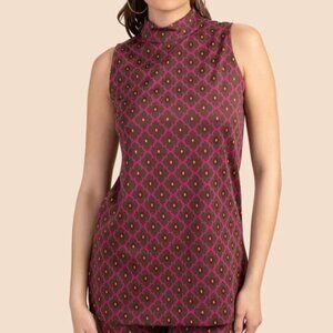 Trina Turk 'Isha' Mock-Neck Sleeveless Jacquard Tunic Top, Phlox Multi